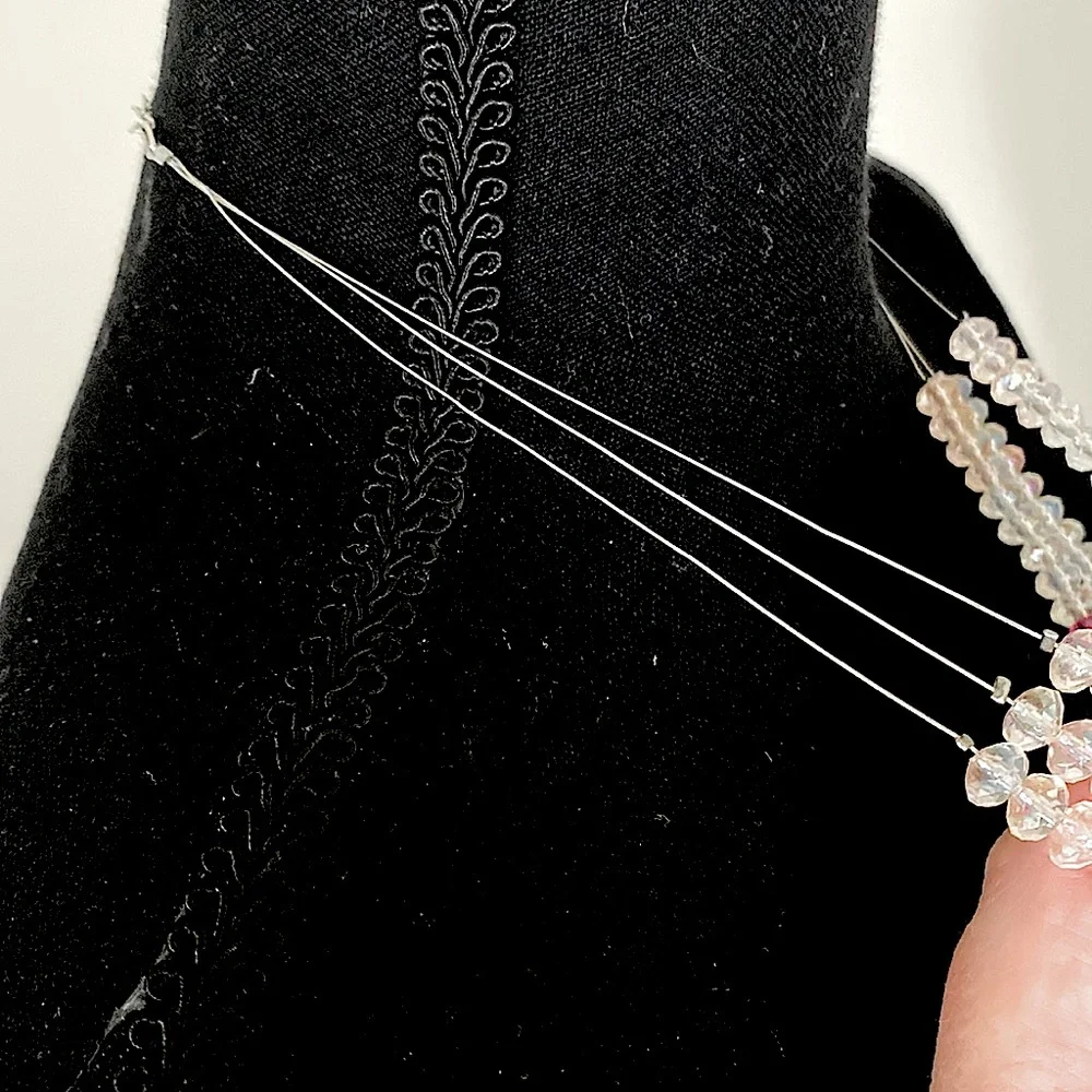 Silver “Invisible” Necklace With White And Hot Pink Beads - Picture 12 of 16